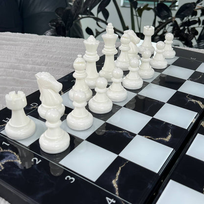 Jeu d'échecs et de backgammon en verre 3 en 1 dans un cadre en bois, 2 tailles, un jeu de société luxueux prêt à offrir