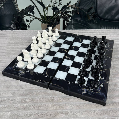 Jeu d'échecs et de backgammon en verre 3 en 1 dans un cadre en bois, 2 tailles, un jeu de société luxueux prêt à offrir
