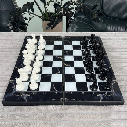 Jeu d'échecs et de backgammon en verre 3 en 1 dans un cadre en bois, 2 tailles, un jeu de société luxueux prêt à offrir