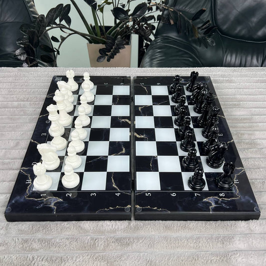Schach- und Backgammon-Set aus Glas, 3 in 1, im Holzrahmen, 2 Größen, ein luxuriöses Brettspiel als Geschenk