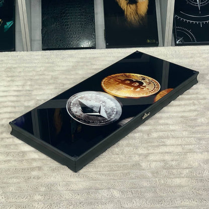Backgammon en verre "Bitcoin", plateau de backgammon, cadeau pour le patron