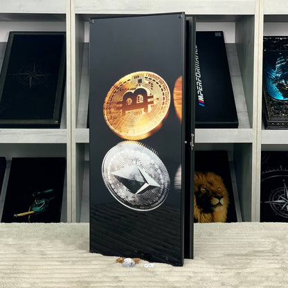 Backgammon en verre "Bitcoin", plateau de backgammon, cadeau pour le patron
