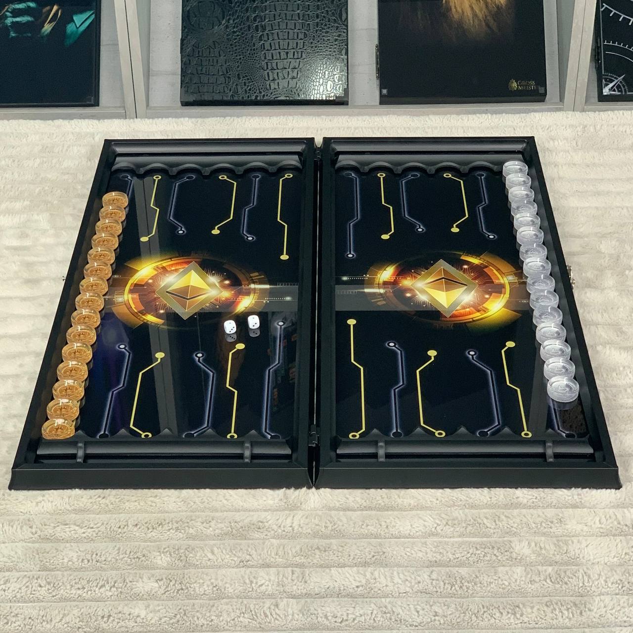 Backgammon en verre "Bitcoin", plateau de backgammon, cadeau pour le patron