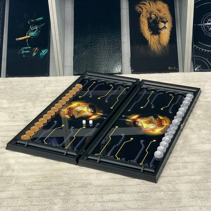 Backgammon en verre "Bitcoin", plateau de backgammon, cadeau pour le patron
