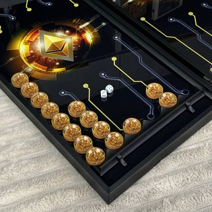 Backgammon en verre "Bitcoin", plateau de backgammon, cadeau pour le patron