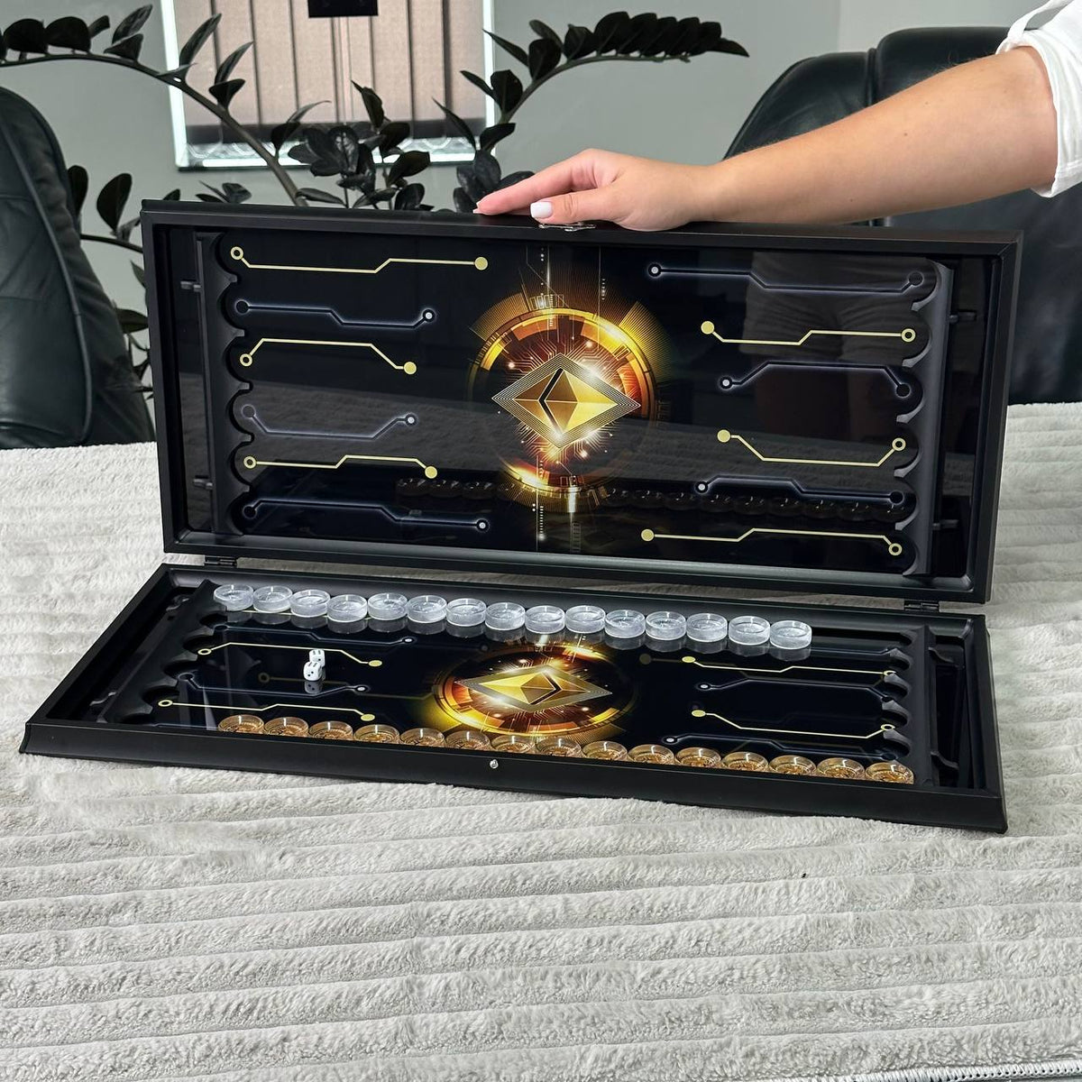 Bitcoin and Ethereum Glass Backgammon Set – Large 24”