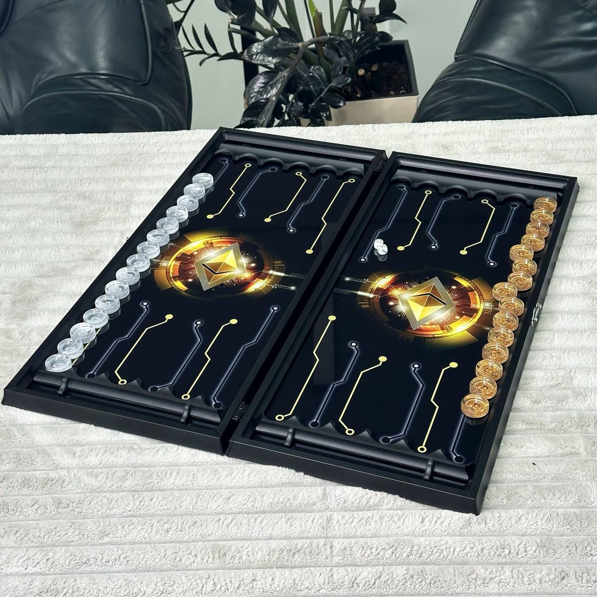 Bitcoin and Ethereum Glass Backgammon Set – Large 24”