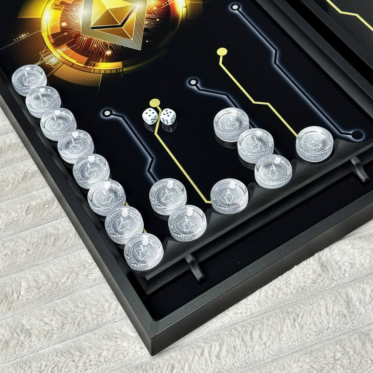 Bitcoin and Ethereum Glass Backgammon Set – Large 24”