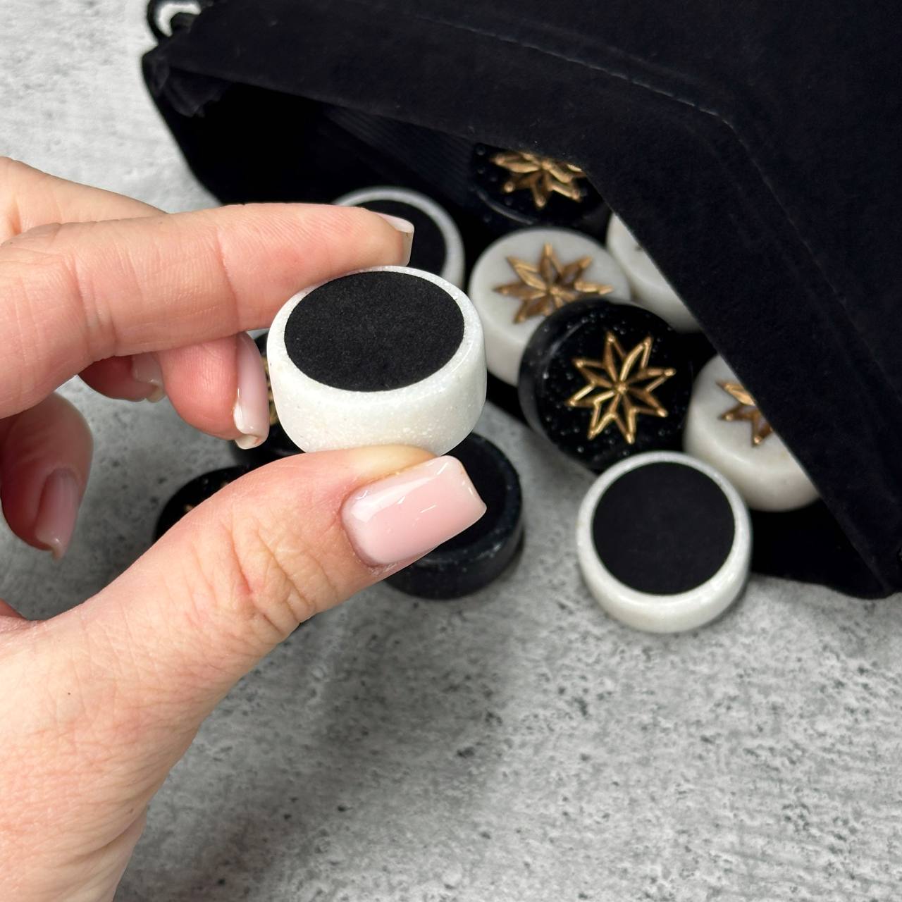Premium Stone Backgammon Checkers Pieces with Star Inlay 1.1in (29mm)