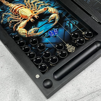 Luxury Glass&Wood Backgammon Set — Golden Scorpion Edition (19.7")  — Gift for Him