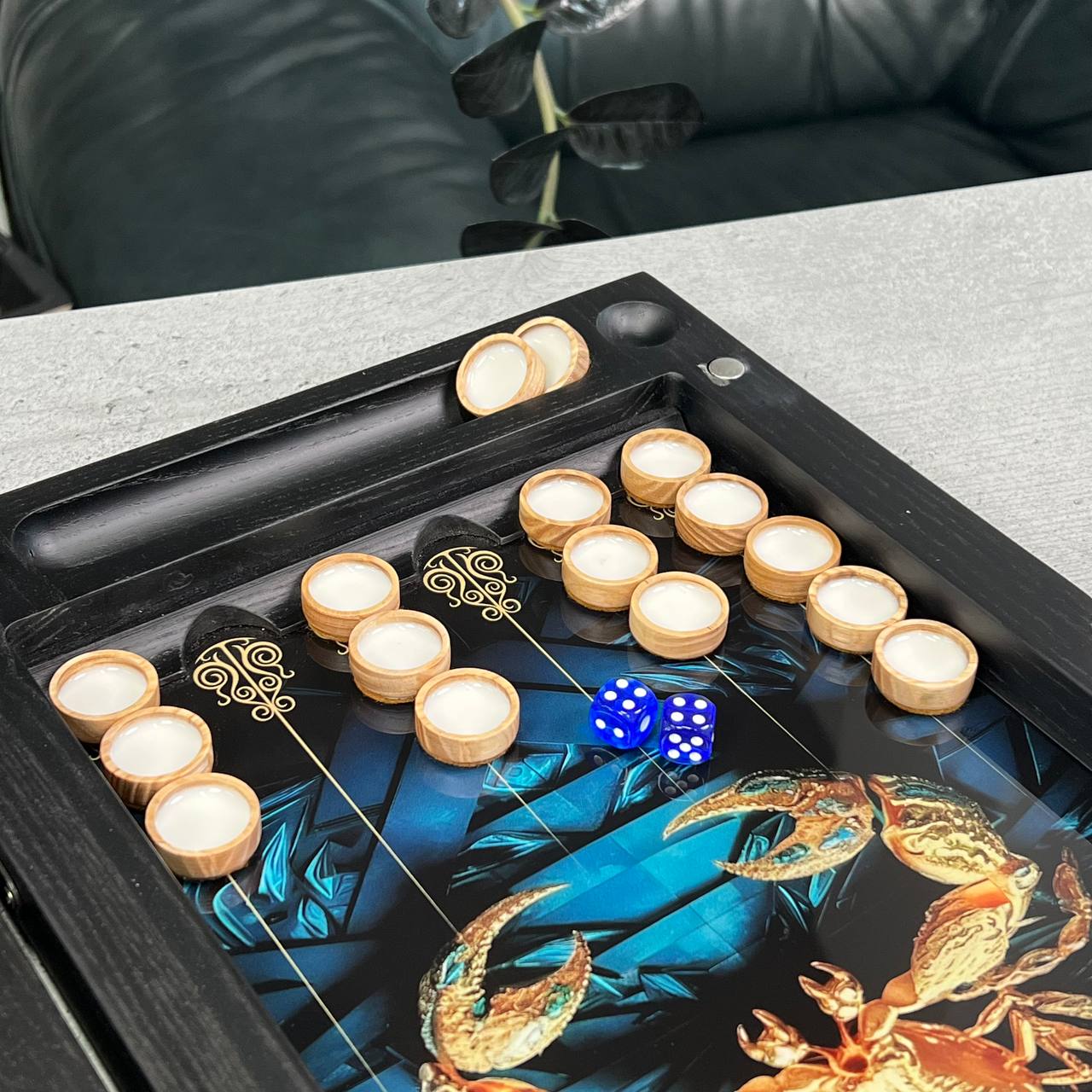 Luxury Glass&Wood Backgammon Set — Golden Scorpion Edition (19.7")  — Gift for Him