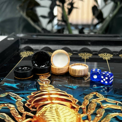 Luxury Glass&Wood Backgammon Set — Golden Scorpion Edition (19.7")  — Gift for Him
