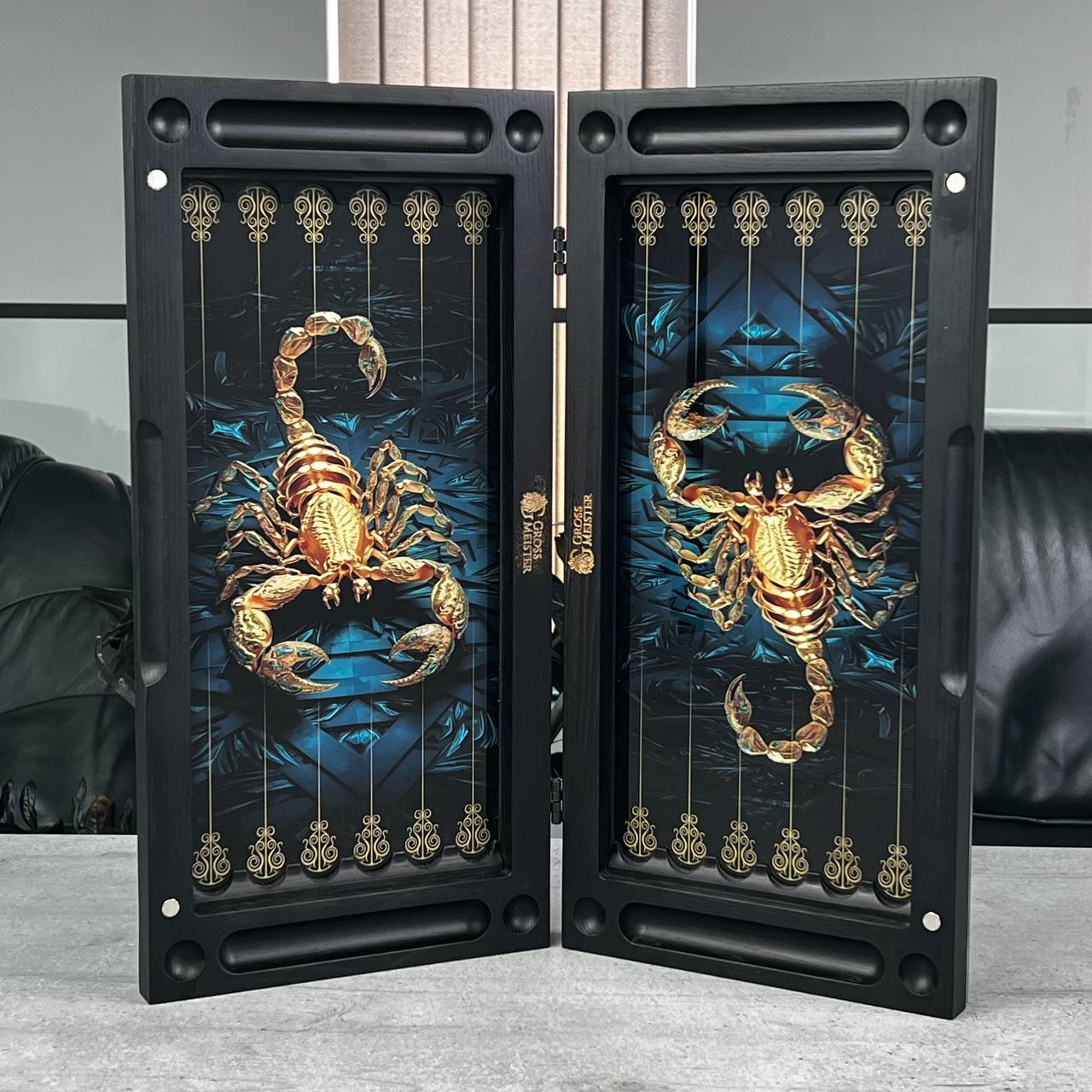 Luxury Glass&Wood Backgammon Set — Golden Scorpion Edition (19.7")  — Gift for Him