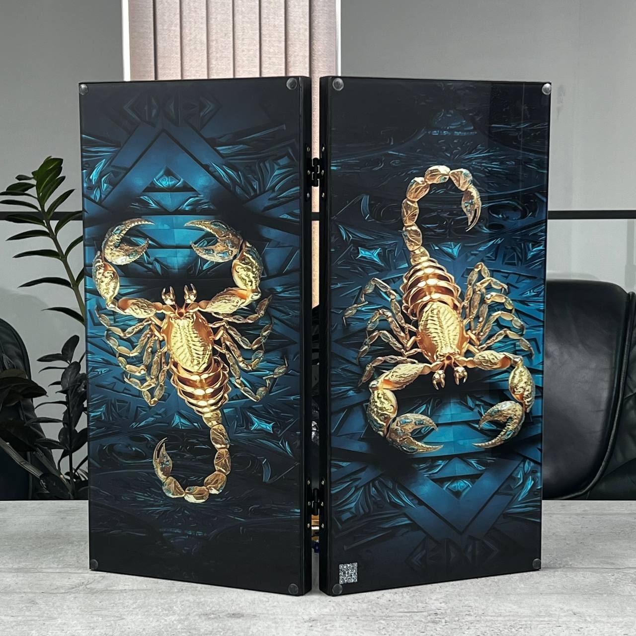 Luxury Glass&Wood Backgammon Set — Golden Scorpion Edition (19.7")  — Gift for Him