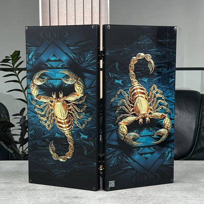 Luxury Glass&Wood Backgammon Set — Golden Scorpion Edition (19.7")  — Gift for Him