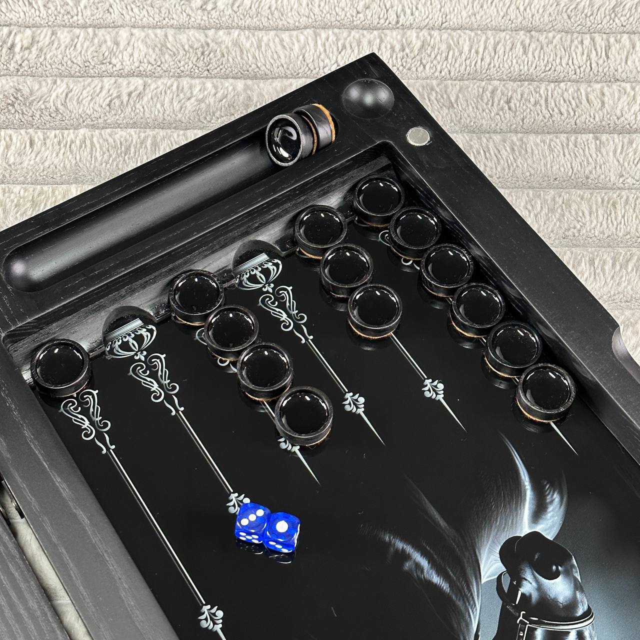 Handcrafted Glass&Wood Backgammon Set – Majestic Black Stallion Edition