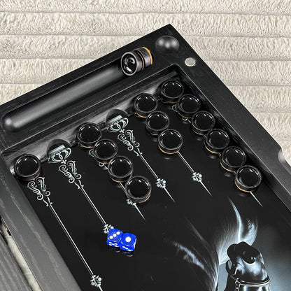 Handcrafted Glass&Wood Backgammon Set – Majestic Black Stallion Edition