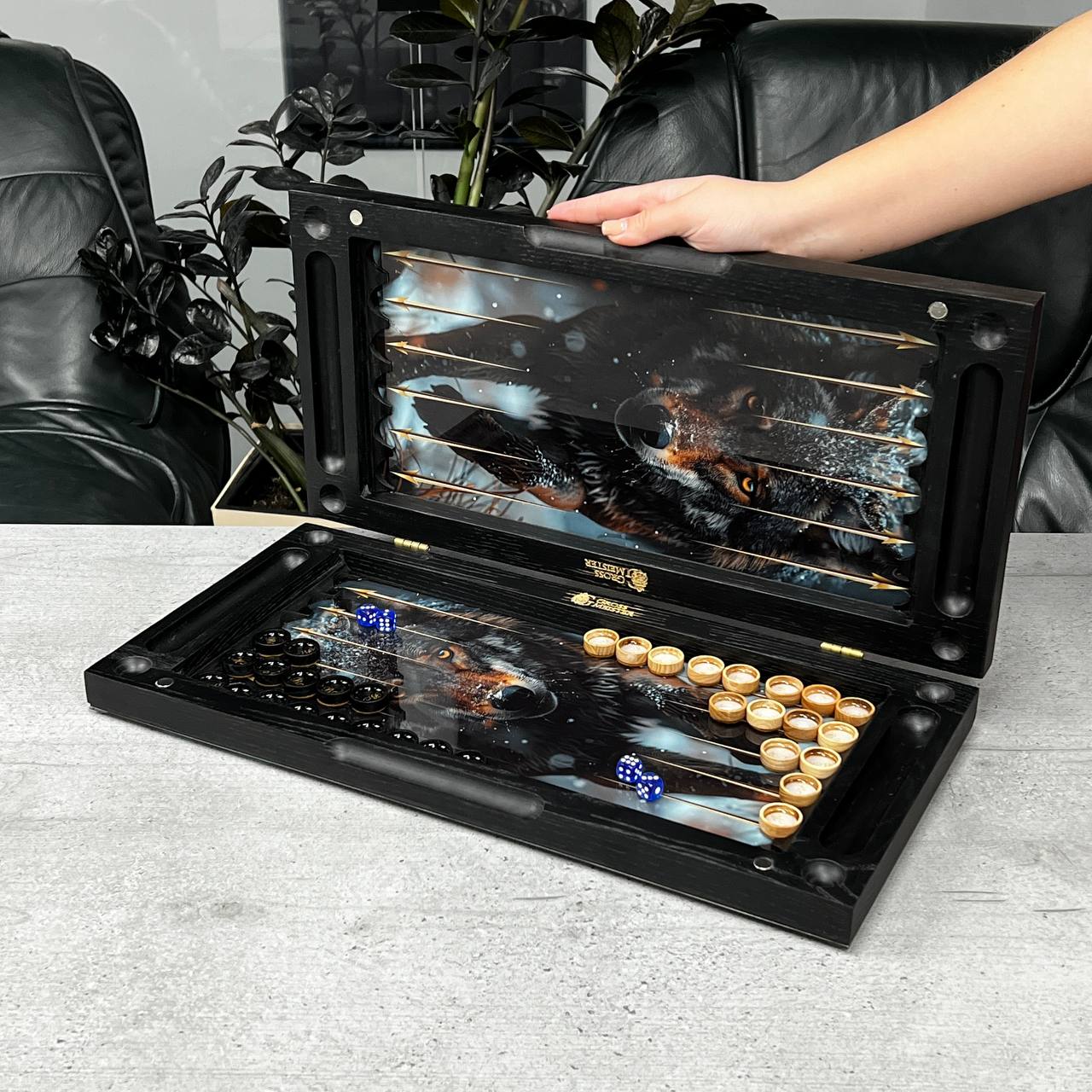 The Winter Hunt Premium Glass&Wood Backgammon Set — Luxury Game Board
