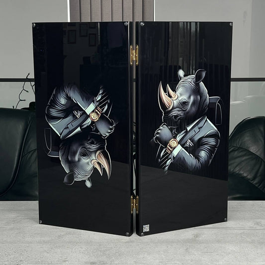 Luxury Glass&Wood Backgammon Set with Rhinoceros, Customized and Gift-ready