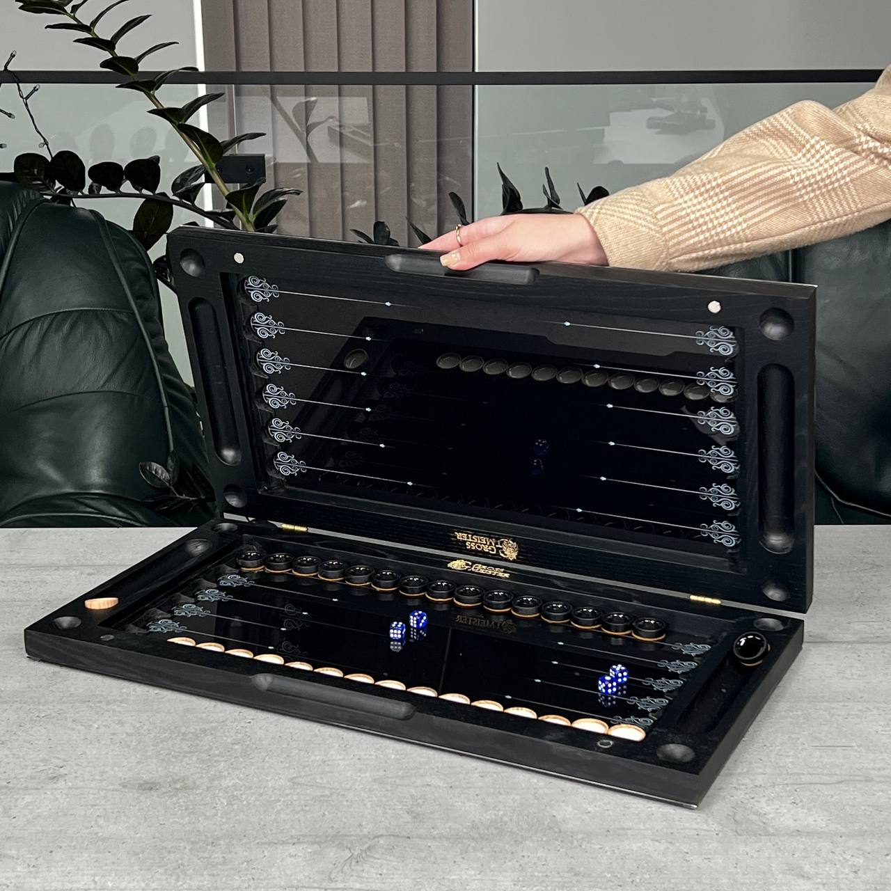 Luxury Glass&Wood Backgammon Set with Rhinoceros, Customized and Gift-ready