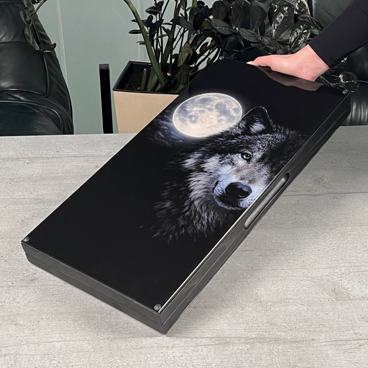The Night Wolf & Full Moon Premium Glass&Wood Backgammon Set — Luxury Game Board