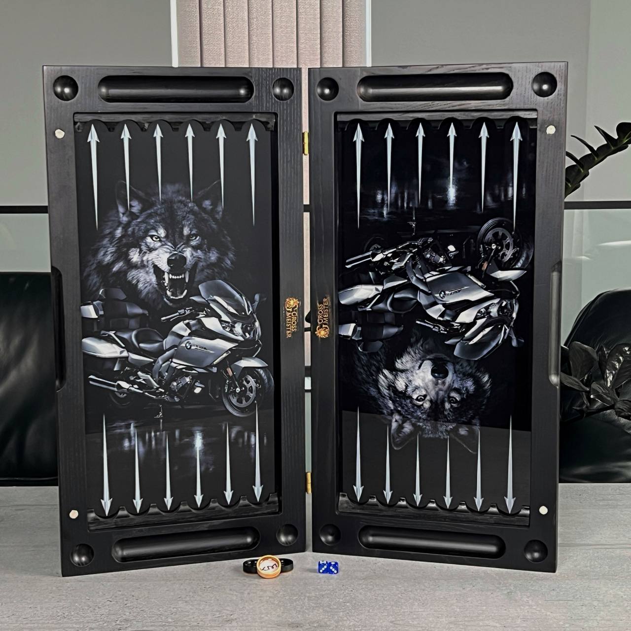 The Night Wolf & Full Moon Premium Glass&Wood Backgammon Set — Luxury Game Board