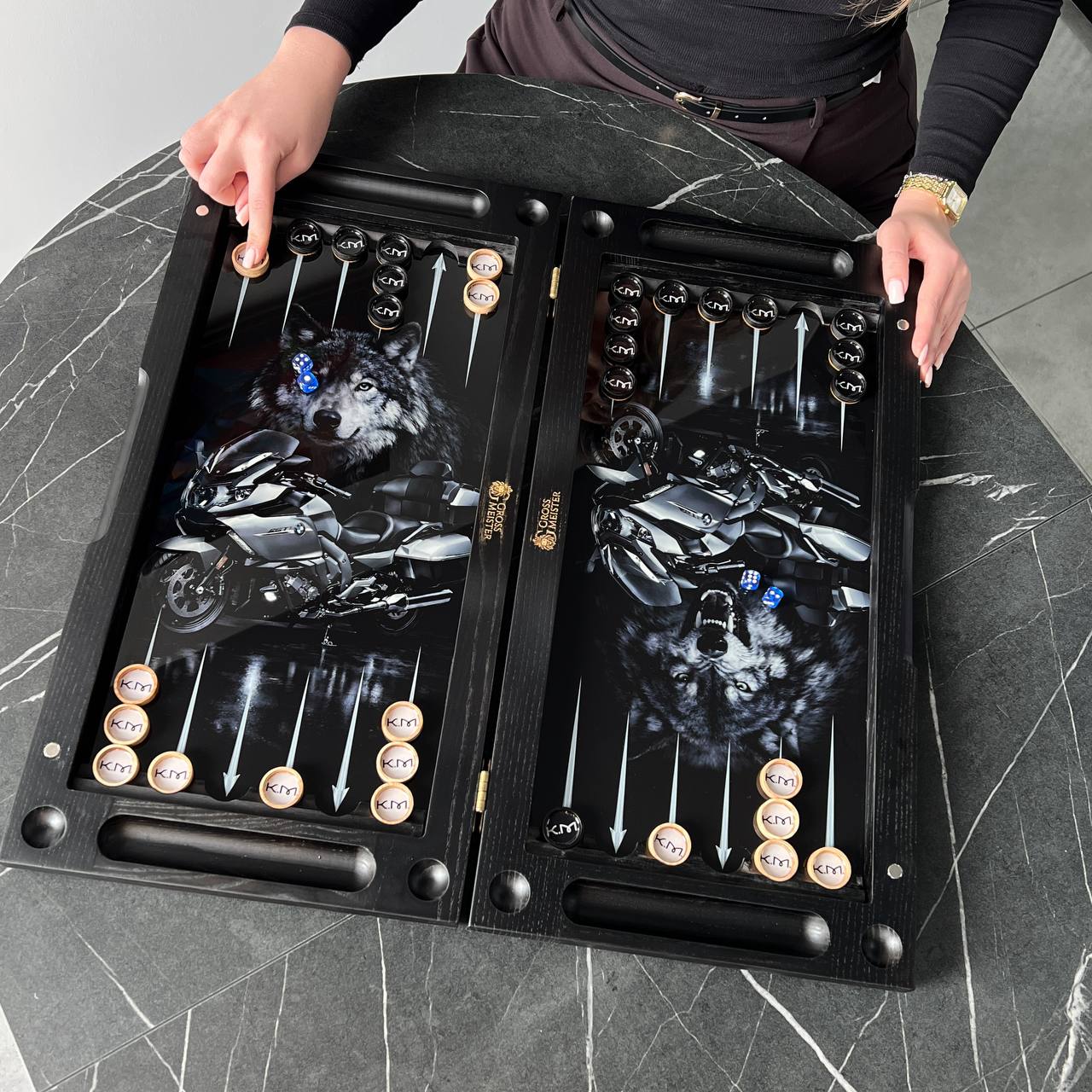 The Night Wolf & Full Moon Premium Glass&Wood Backgammon Set — Luxury Game Board