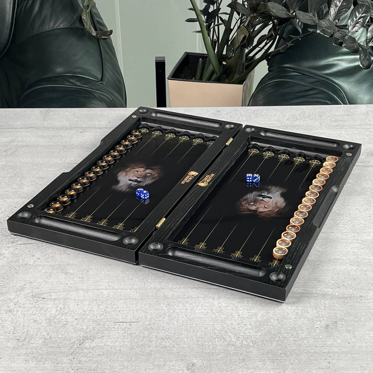The Golden Lion King Premium Glass&Wood Backgammon Set — Luxury Game Board Gift for Him
