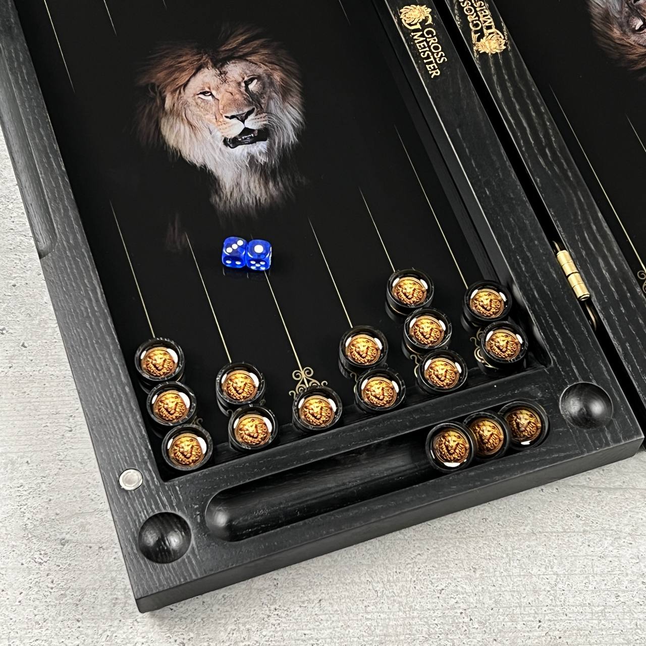 The Golden Lion King Premium Glass&Wood Backgammon Set — Luxury Game Board Gift for Him