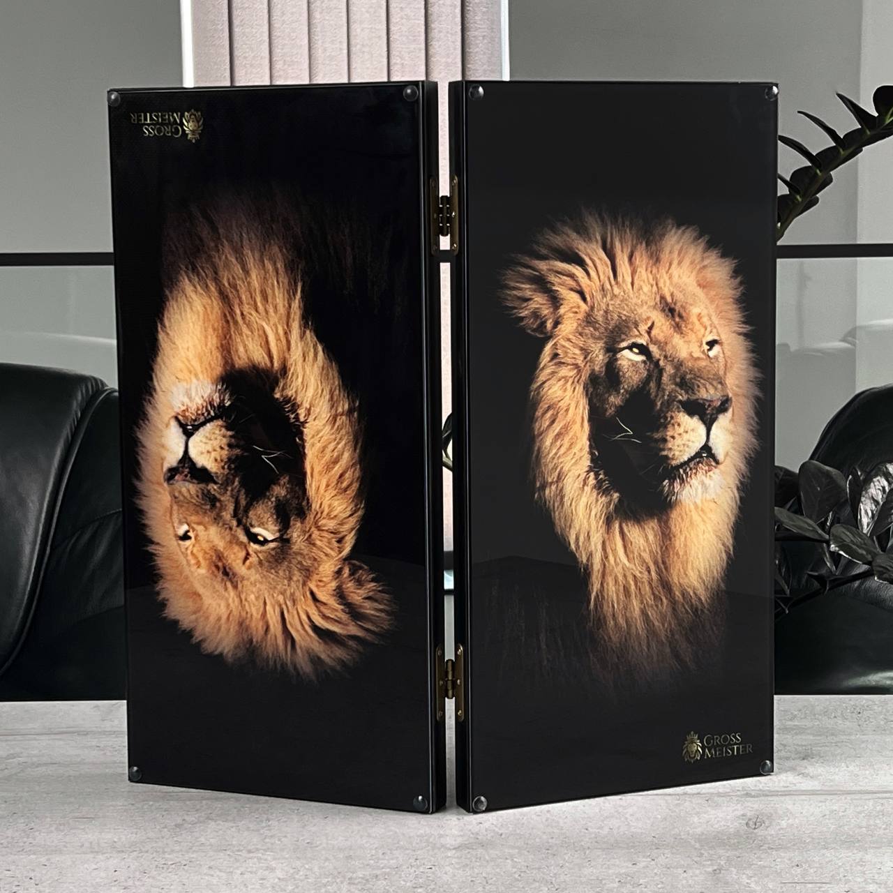 The Golden Lion King Premium Glass&Wood Backgammon Set — Luxury Game Board Gift for Him