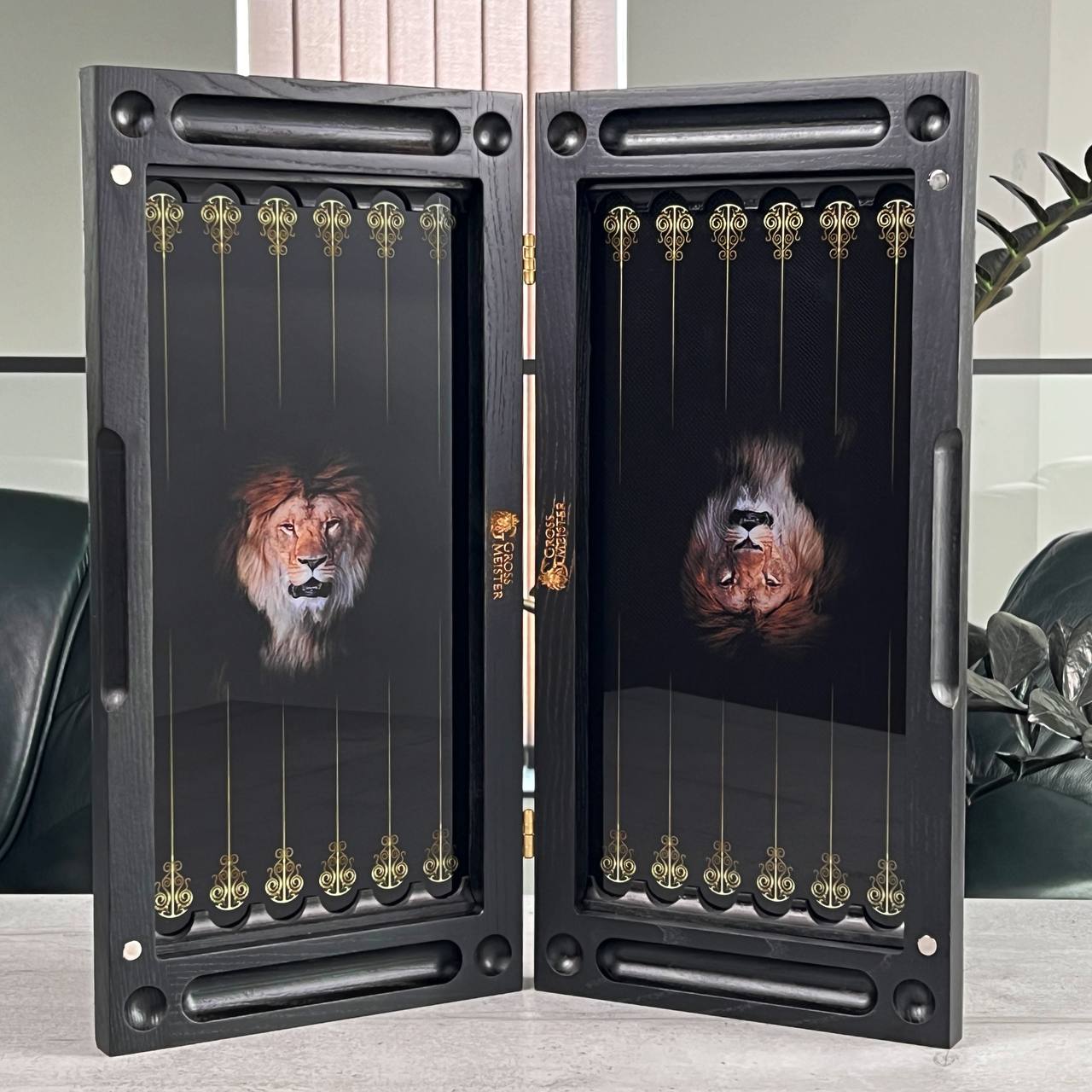 The Golden Lion King Premium Glass&Wood Backgammon Set — Luxury Game Board Gift for Him