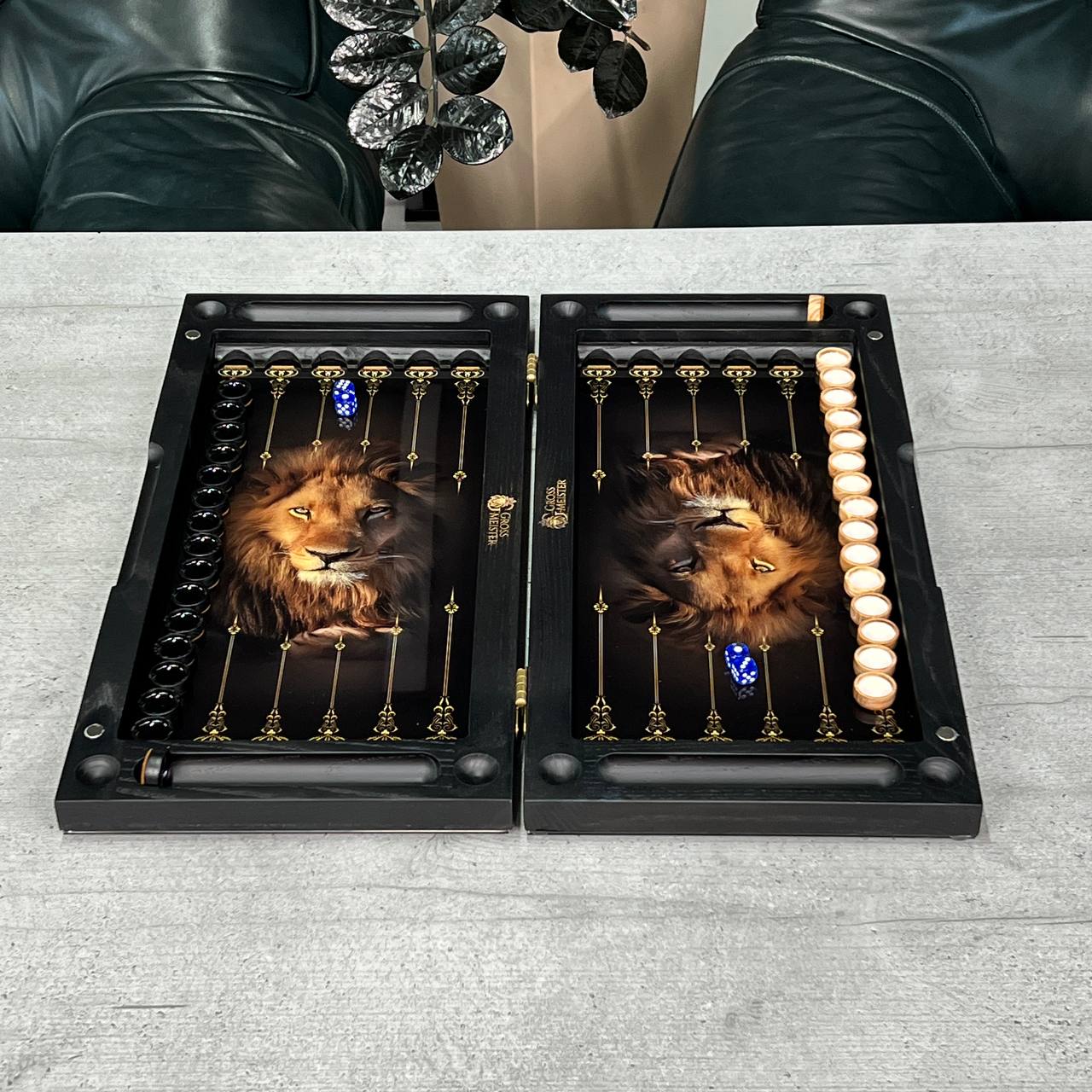 Luxury Lion Glass&Wood Backgammon Set 20" – Handcrafted Premium Board Game