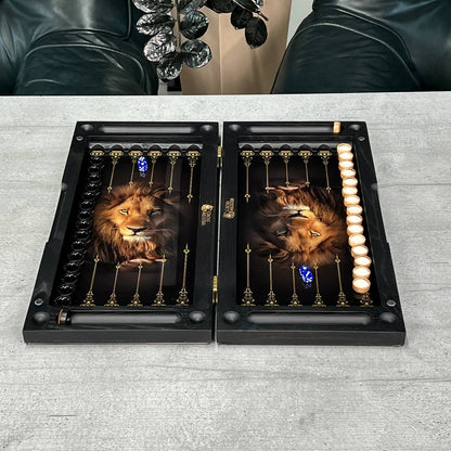 Luxury Lion Glass&Wood Backgammon Set 20" – Handcrafted Premium Board Game