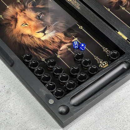 Luxury Lion Glass&Wood Backgammon Set 20" – Handcrafted Premium Board Game