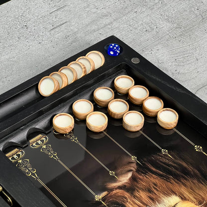 Luxury Lion Glass&Wood Backgammon Set 20" – Handcrafted Premium Board Game