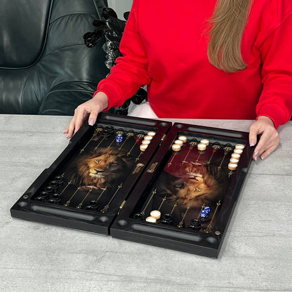 Luxury Lion Glass&Wood Backgammon Set 20" – Handcrafted Premium Board Game