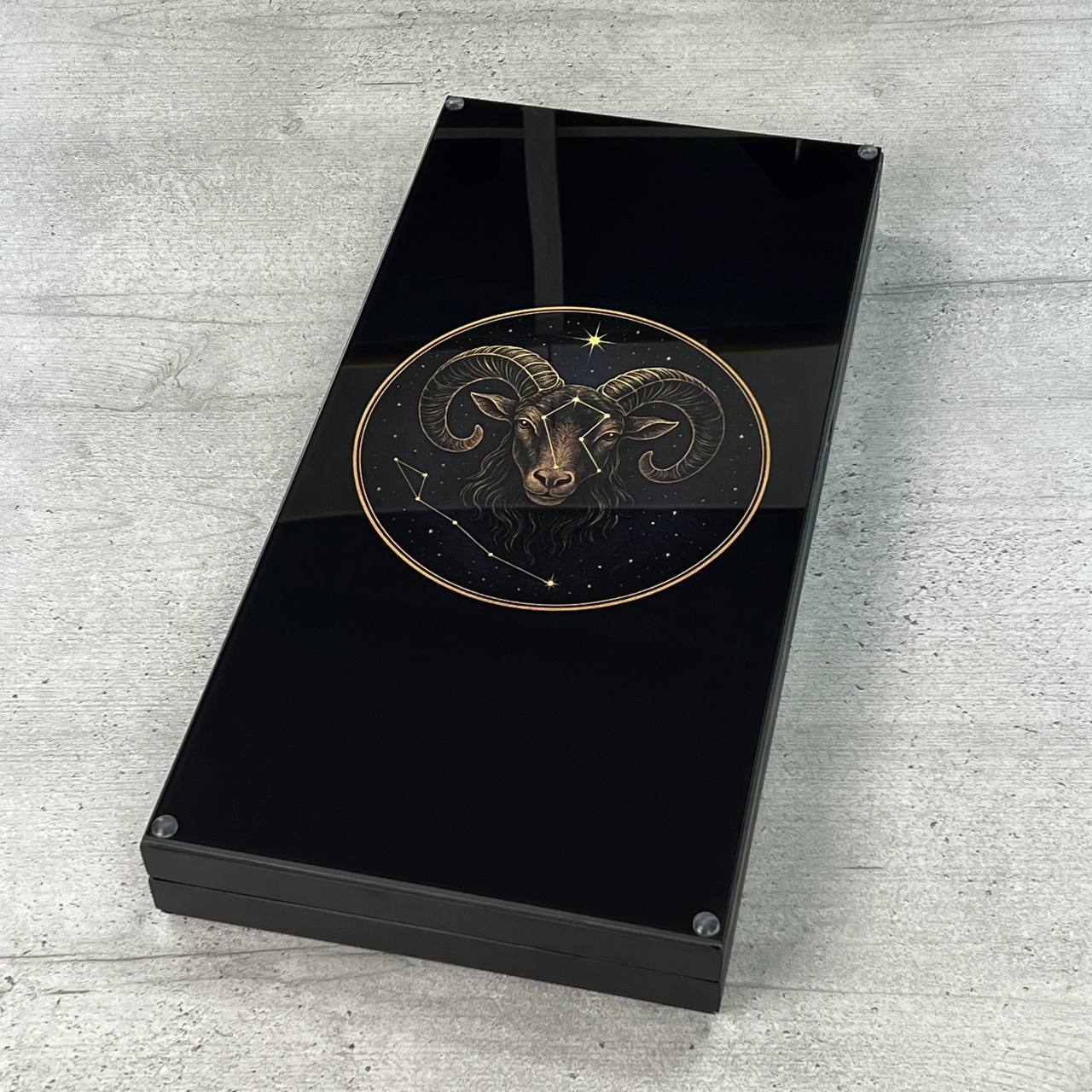 The Aries Constellation Premium Glass&Wood Backgammon Set — Luxury Game Board Gift
