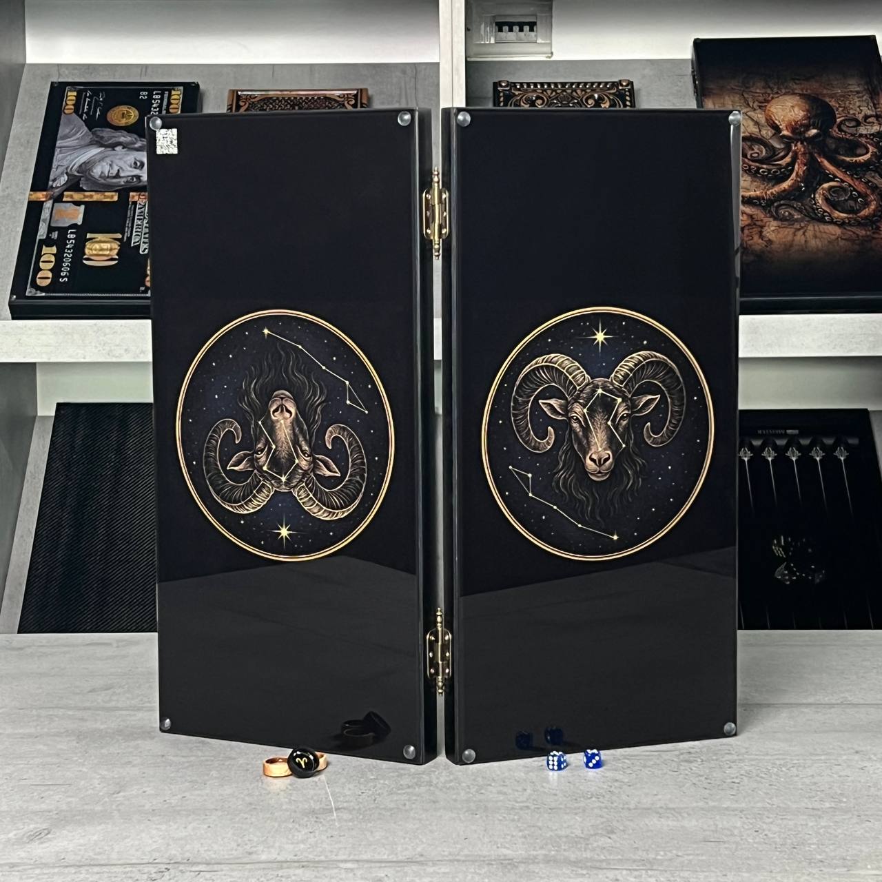 The Aries Constellation Premium Glass&Wood Backgammon Set — Luxury Game Board Gift