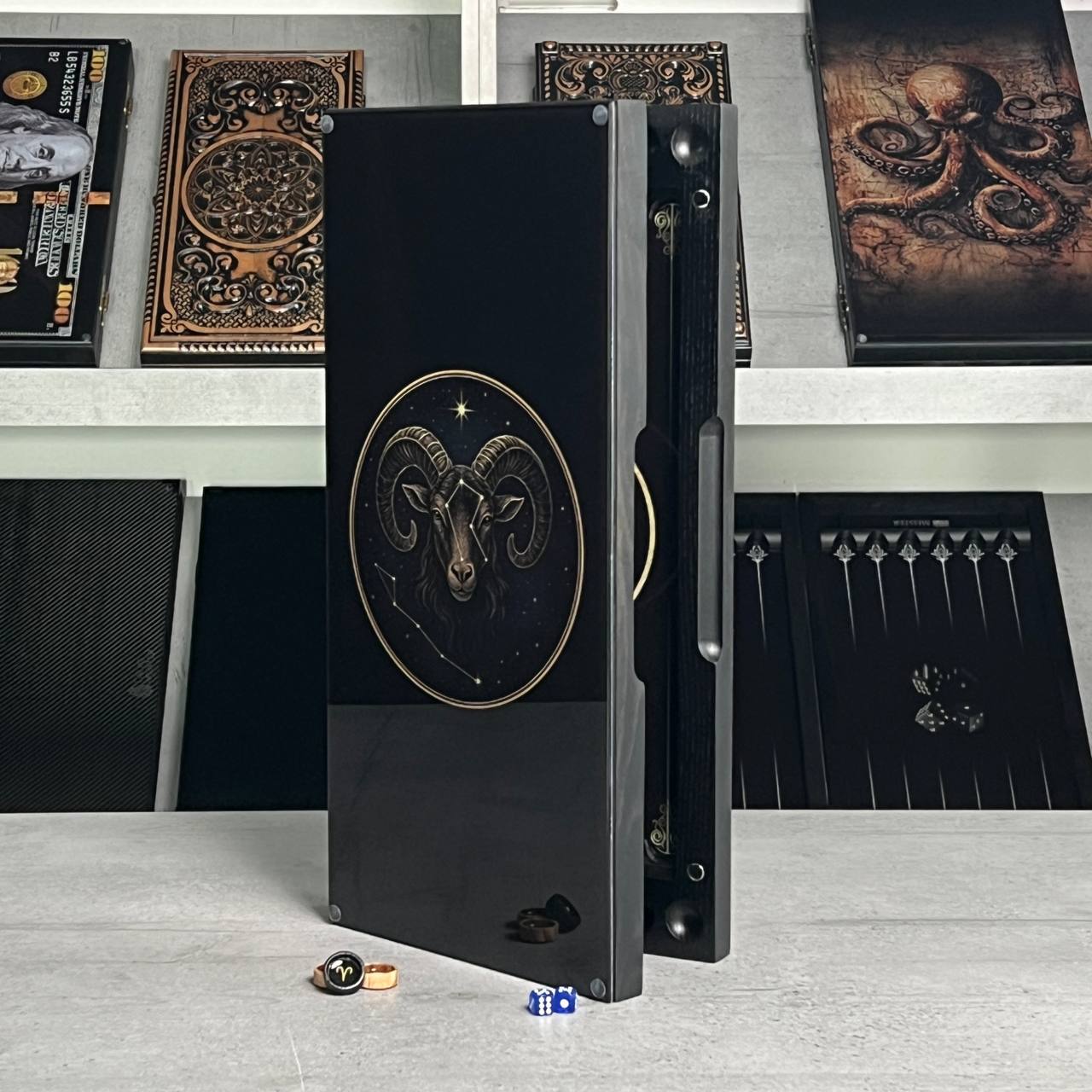 The Aries Constellation Premium Glass&Wood Backgammon Set — Luxury Game Board Gift