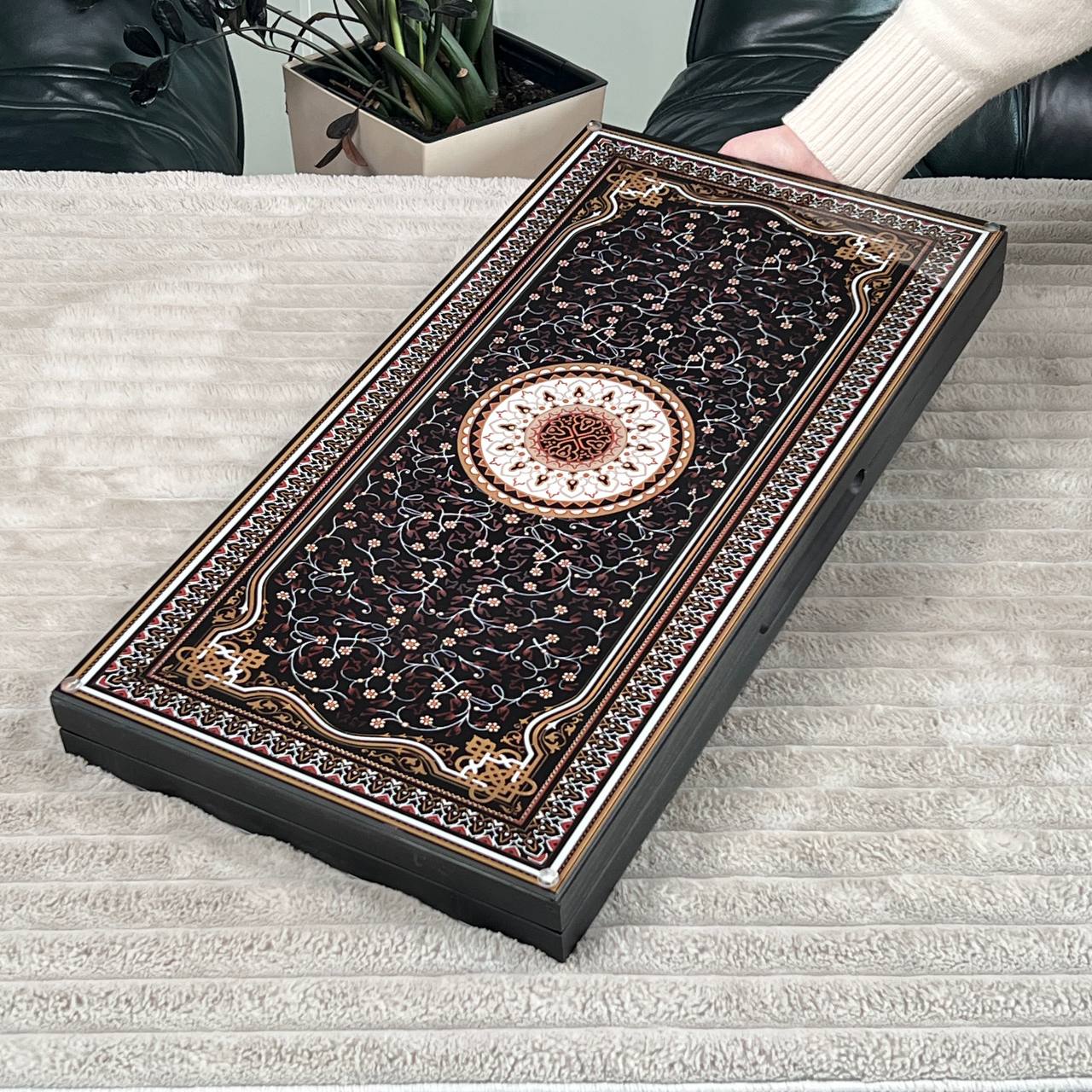 Luxury Persian Mandala Glass&Wood Backgammon Set – 24" Premium Board