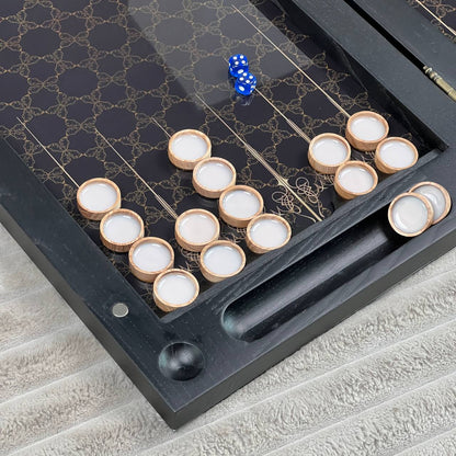 Luxury Persian Mandala Glass&Wood Backgammon Set – 24" Premium Board