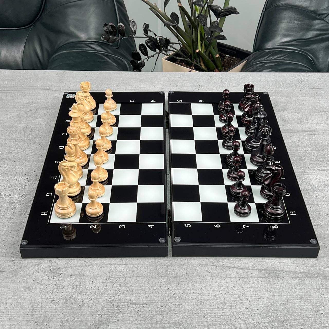 Classic Chess Collection Glass&Wood Chess Backgammon Checkers Set