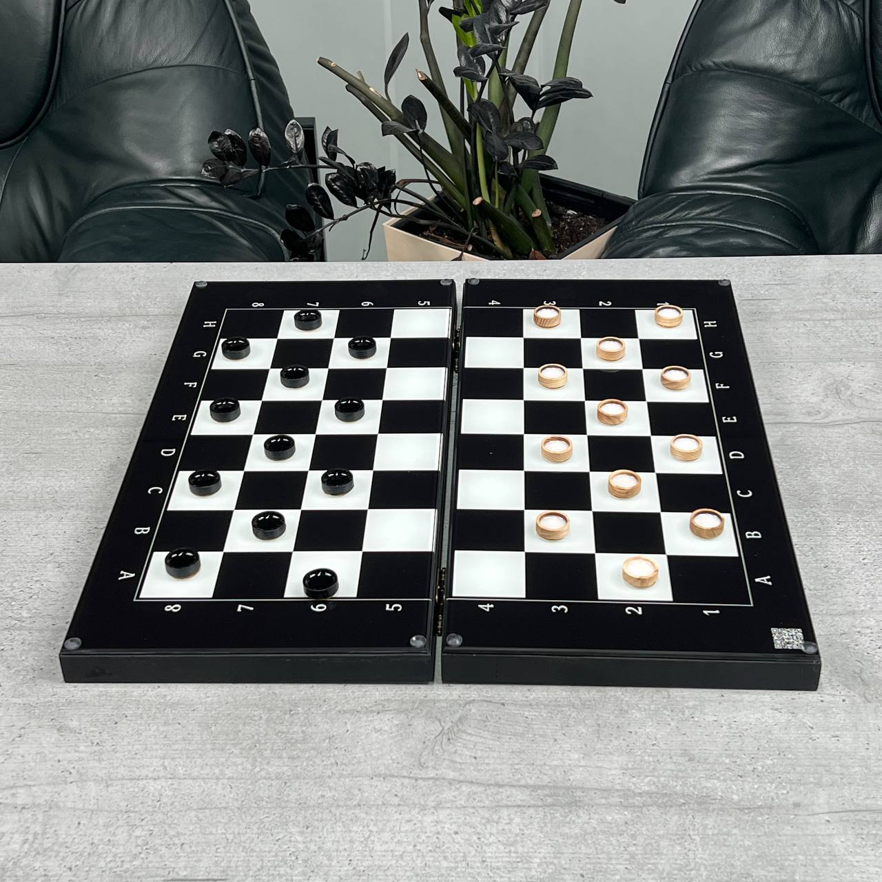 Classic Chess Collection Glass&Wood Chess Backgammon Checkers Set