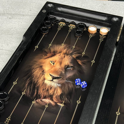 Luxury Lion Glass&Wood Backgammon Set 20" – Handcrafted Premium Board Game