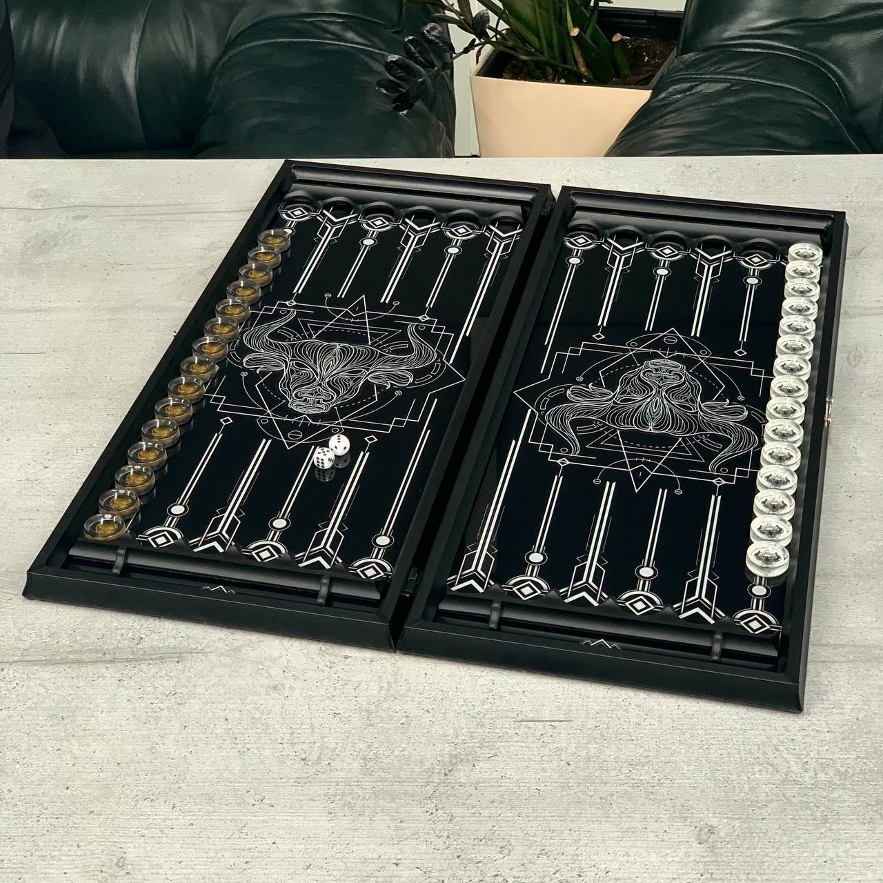Black Marble-Style Glass Backgammon Set – Large 24"
