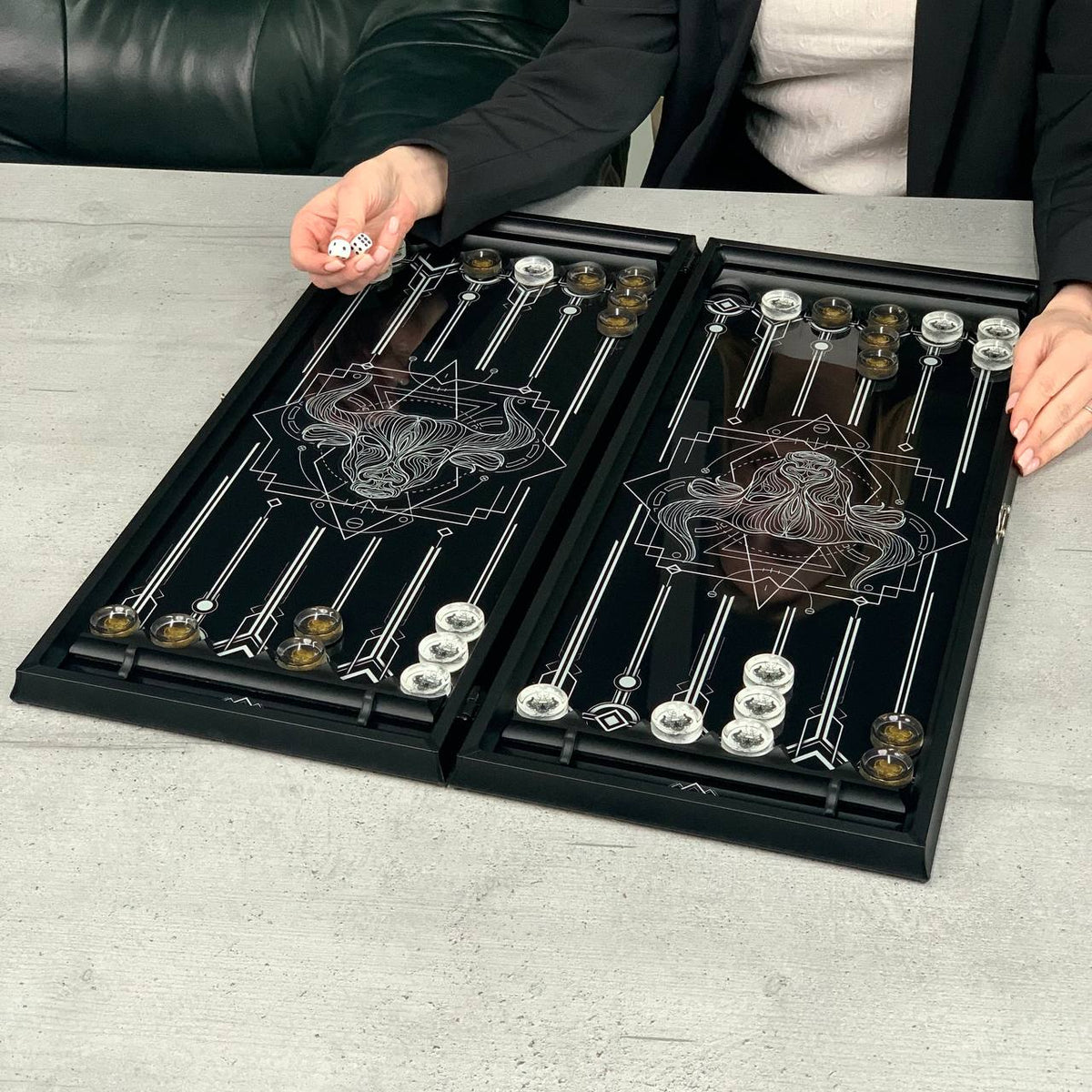 Black Marble-Style Glass Backgammon Set – Large 24"