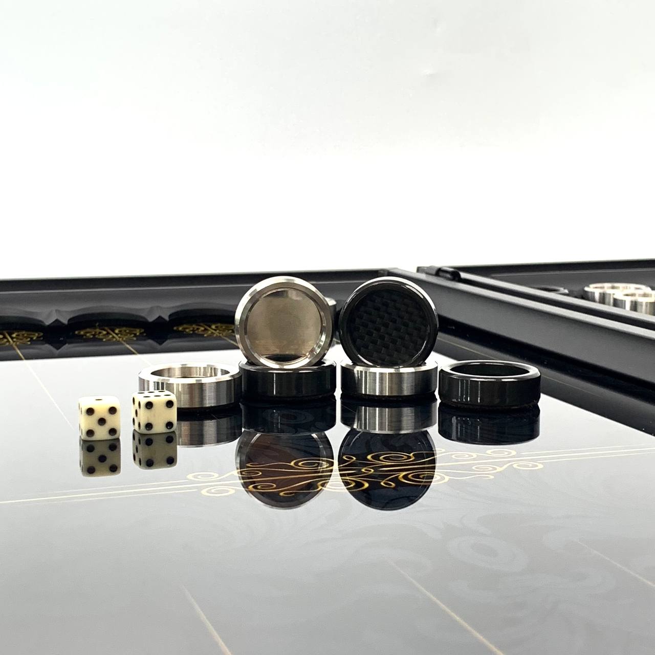 Exclusive Glass Backgammon with PREMIUM CHEKERS "Black Classic" 61×27 cm, Gift-ready