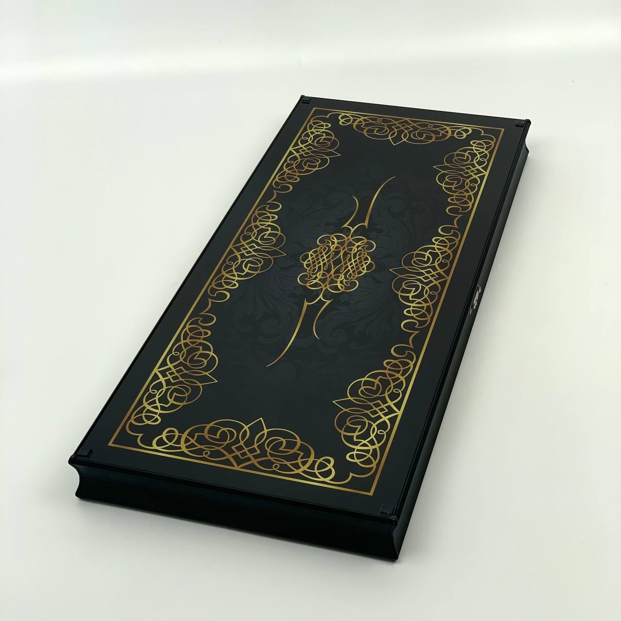 Exclusive Glass Backgammon with PREMIUM CHEKERS "Black Classic" 61×27 cm, Gift-ready