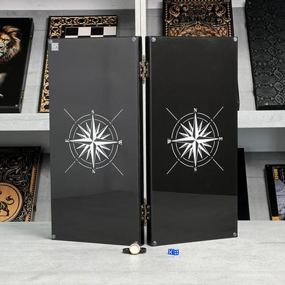 Luxury Glass&Wood Tempered Glass Backgammon Set — Wind Rose Compass Edition (19.7")