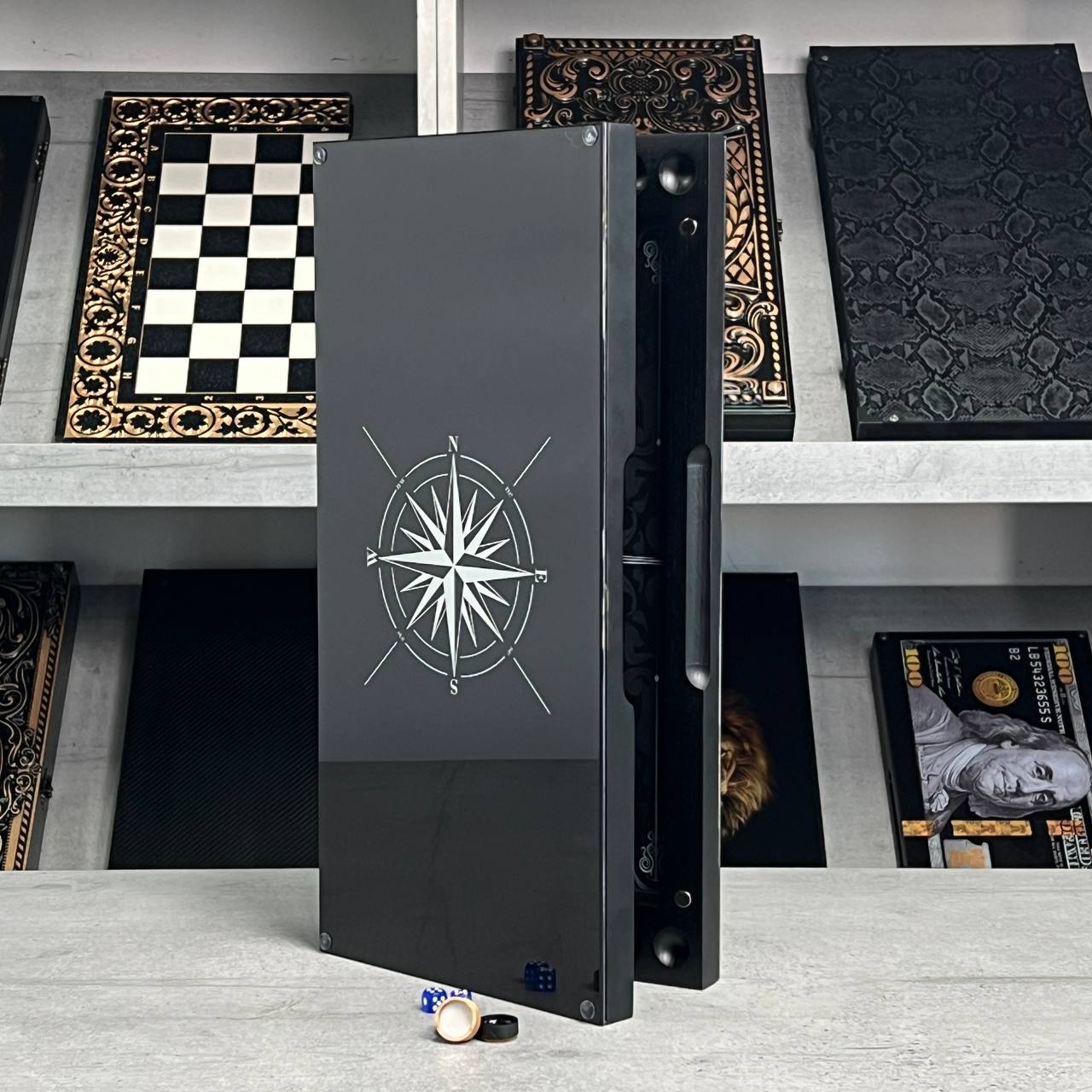 Luxury Glass&Wood Tempered Glass Backgammon Set — Wind Rose Compass Edition (19.7")